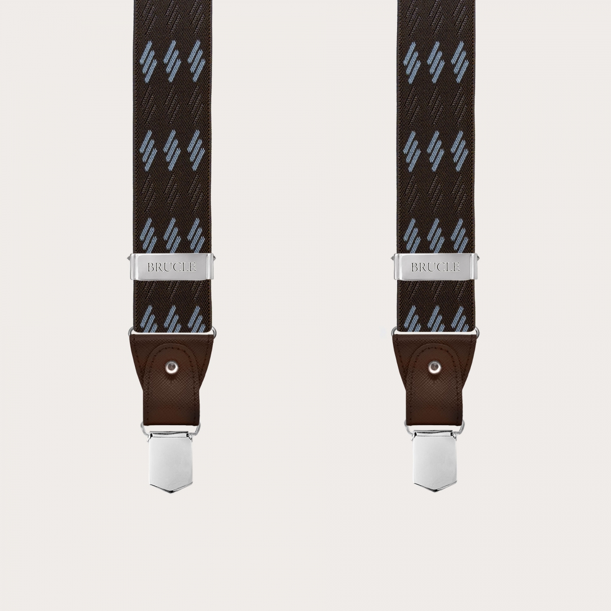 Tirantes elásticos marrones con rayas azules para botones o clips
