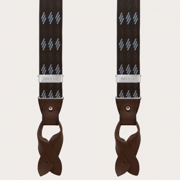 Bretelles élastiques marron avec rayures bleues pour boutons ou clips