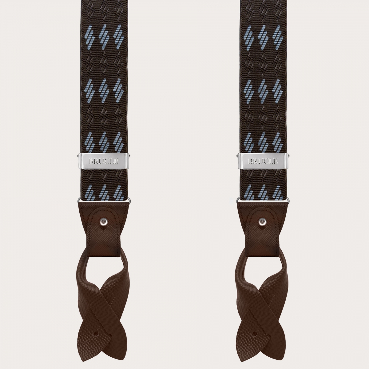 Bretelles élastiques marron avec rayures bleues pour boutons ou clips