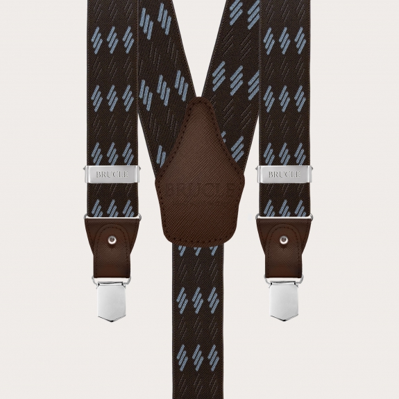 Bretelles élastiques marron avec rayures bleues pour boutons ou clips