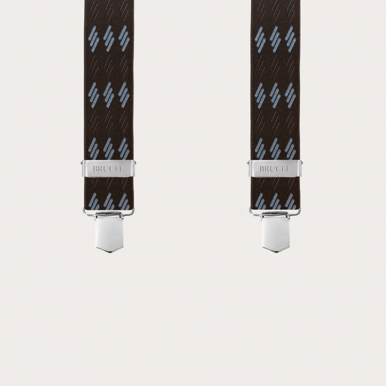 Bretelle elastiche marroni a righe azzurre con clip