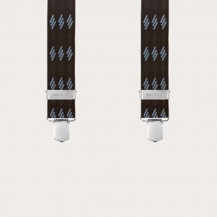 Bretelle elastiche marroni a righe azzurre con clip