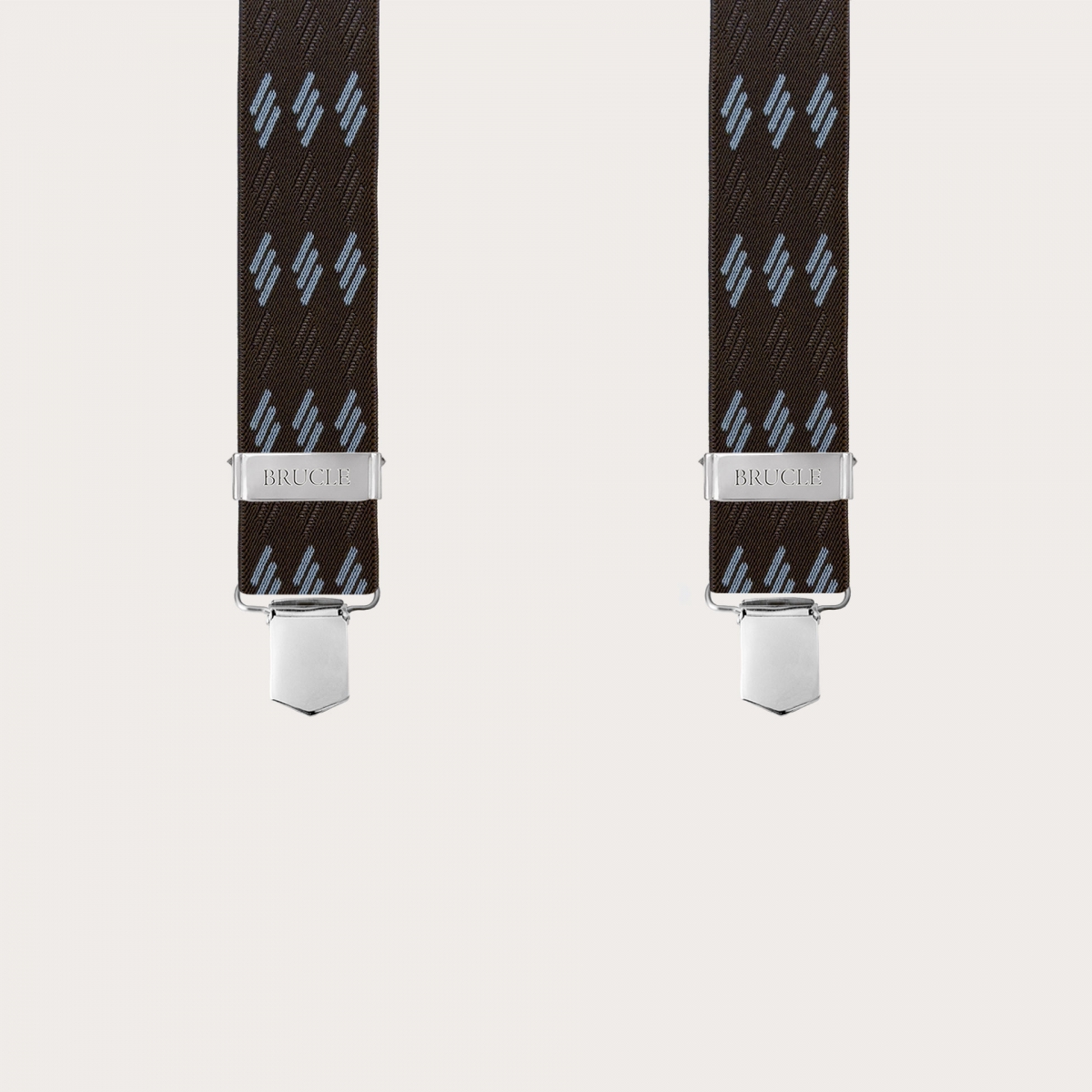 Braune elastische Hosenträger mit blauen Streifen und Clips