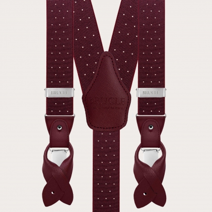 Bretelles bordeaux à pois avec boutons à double usage et clips sans nickel