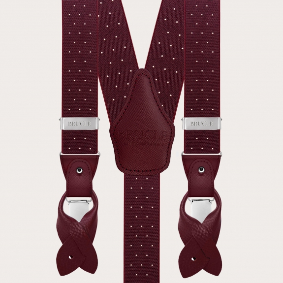 Bretelle bordeaux a pois doppio uso bottoni e clip nichel free