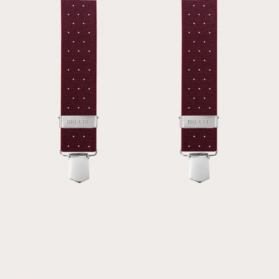 Burgundy polka-dot suspenders with clips for men and women