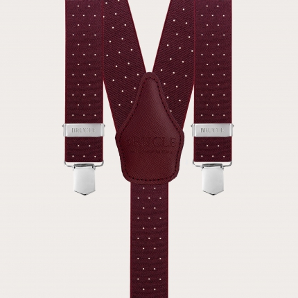 Burgundy polka-dot suspenders with clips for men and women