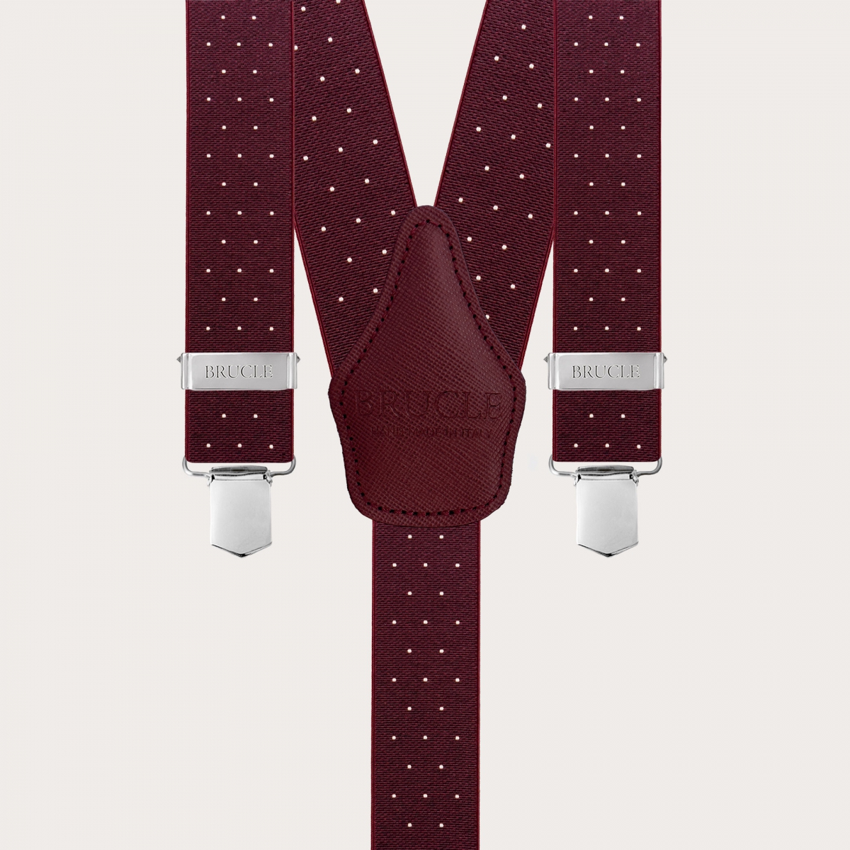 Burgundy polka-dot suspenders with clips for men and women