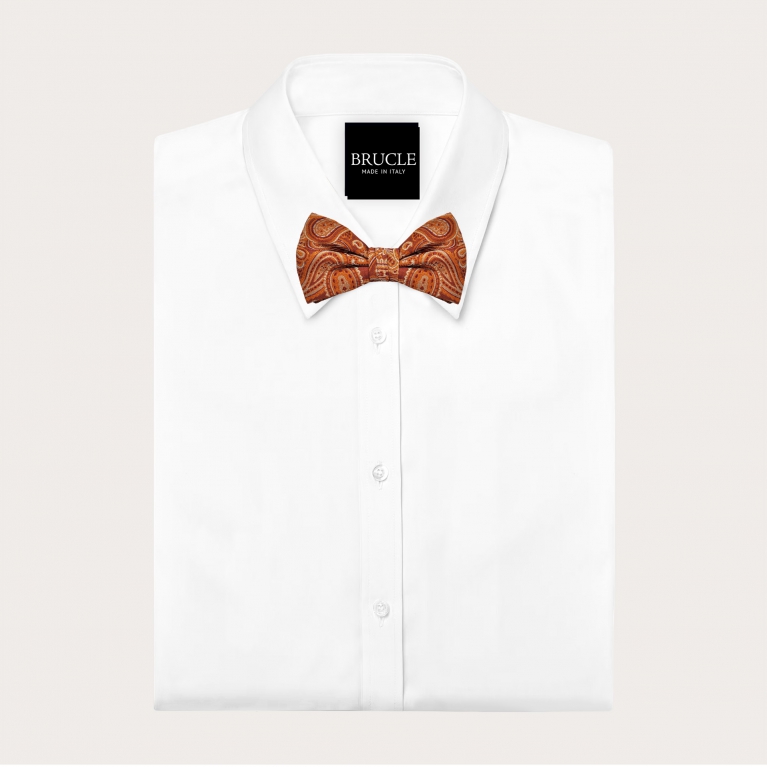 Papillon uomo paisley arancio marsala in seta jacquard