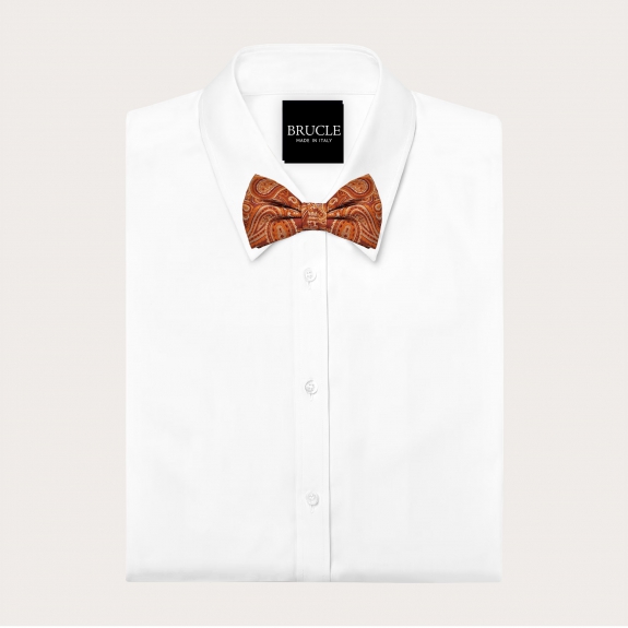 Papillon homme paisley orange marsala en soie jacquard