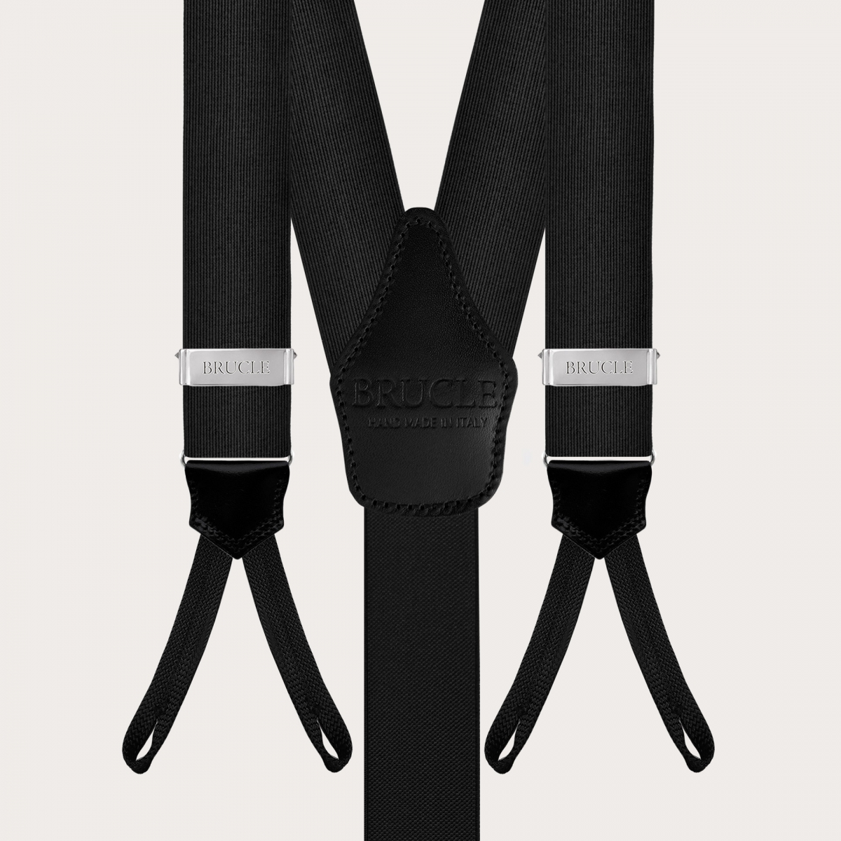 Tirantes en forma de Y con ojales para botones en seda, negro