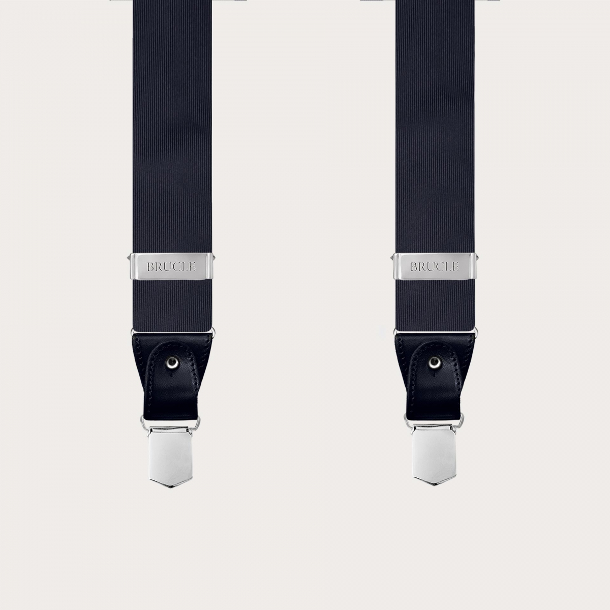 Bretelles larges en soie jacquard, bleu marine, sans nickel