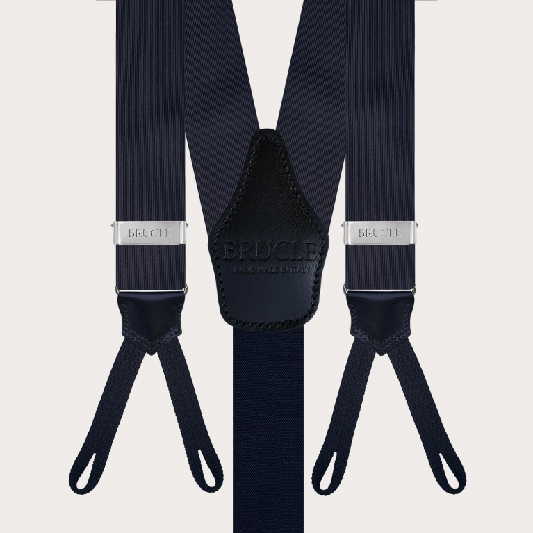 Formal Y-shape suspenders with braid runners, blue navy