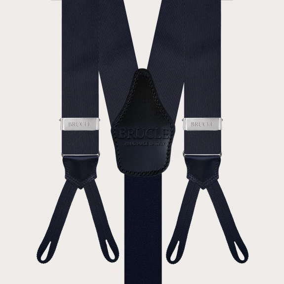 Tirantes en forma de Y con ojales para botones en seda, blue navy