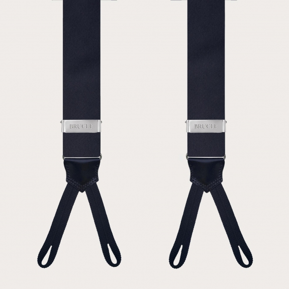 Tirantes en forma de Y con ojales para botones en seda, blue navy