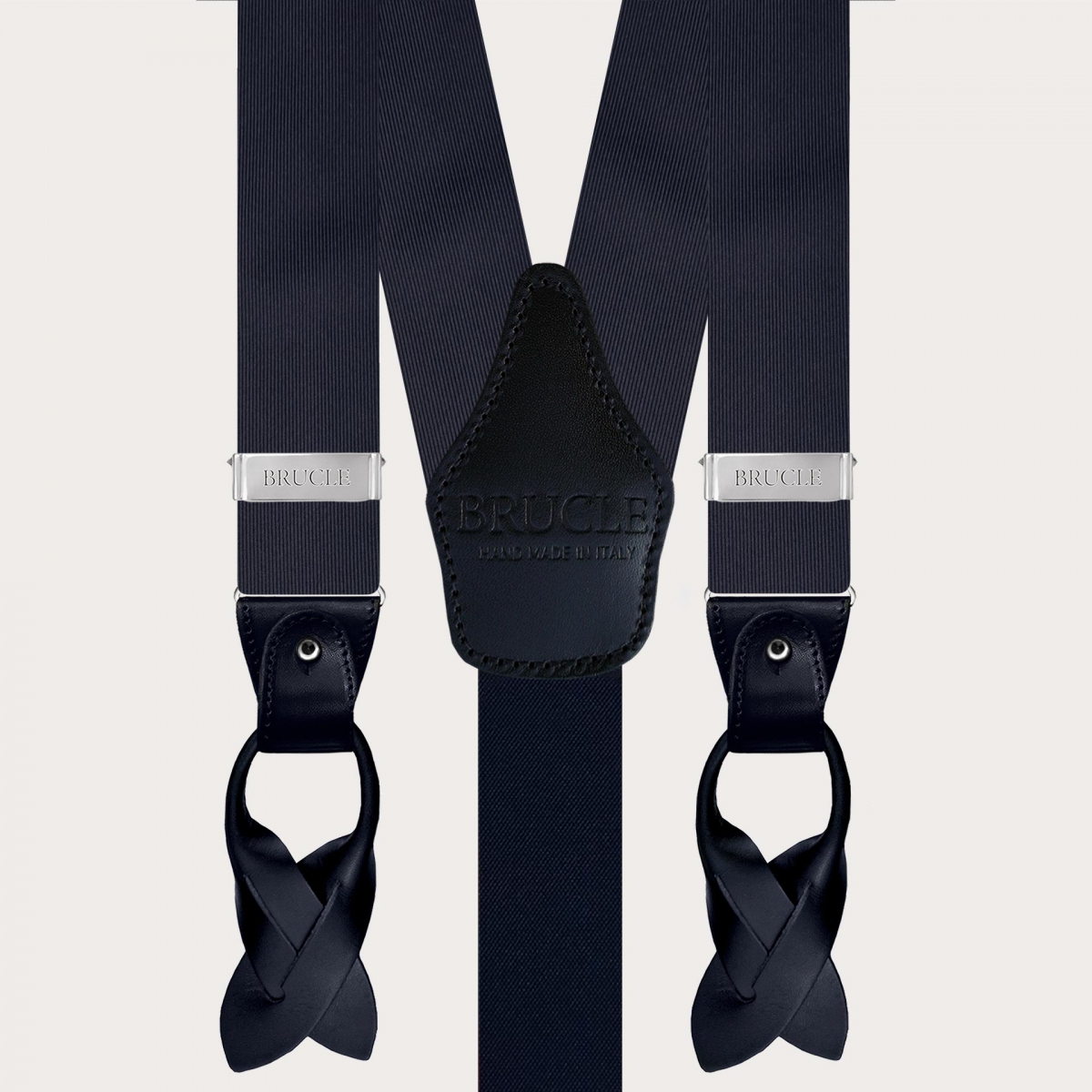 Bretelles larges en soie jacquard, bleu marine, sans nickel