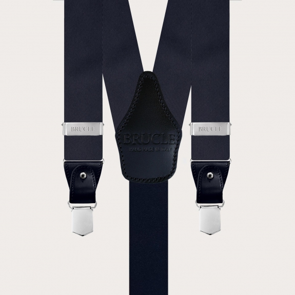 Bretelles larges en soie jacquard, bleu marine, sans nickel