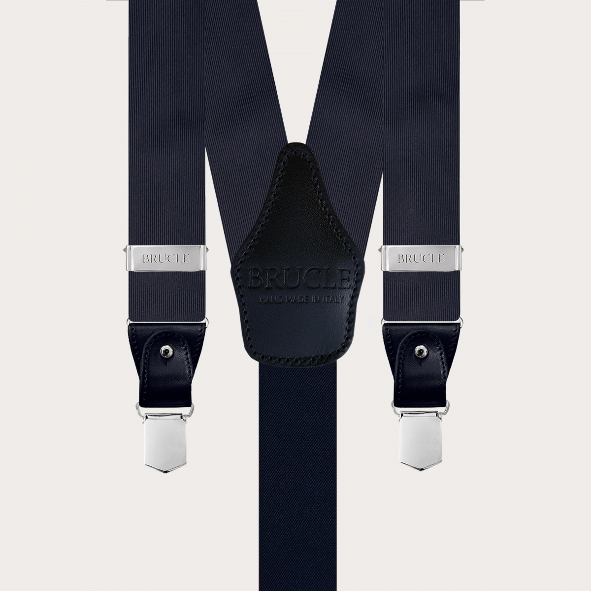 Formal Y-shape jacquard silk suspenders, navy blue, nickel free