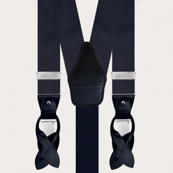 Bretelles larges en soie jacquard, bleu marine, sans nickel