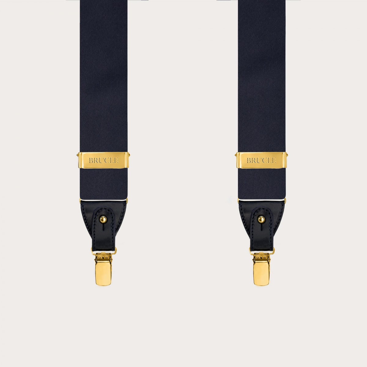 Bretelles pour homme en soie bleu marine avec clips dorés
