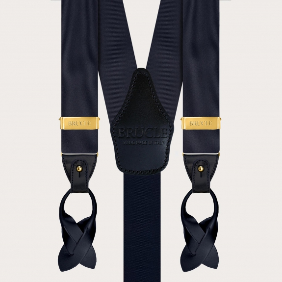 Tirantes de seda azul marino para hombre con clips dorados