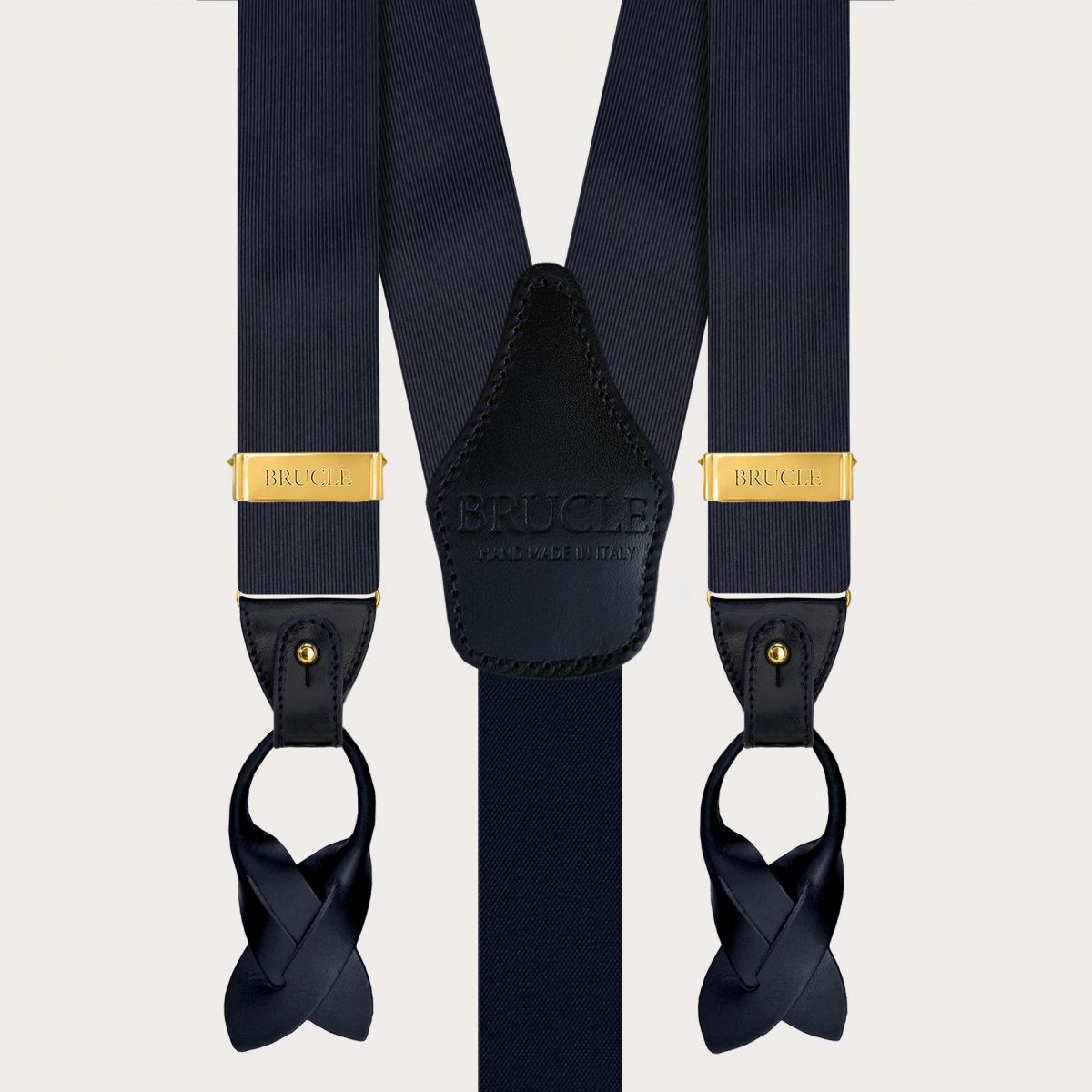 Marineblaue Seiden-Herrenhosenträger mit goldenen Clips