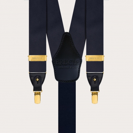 Tirantes de seda azul marino para hombre con clips dorados