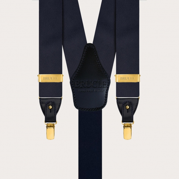 Tirantes de seda azul marino para hombre con clips dorados