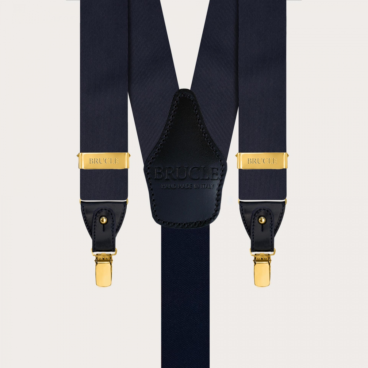 Marineblaue Seiden-Herrenhosenträger mit goldenen Clips