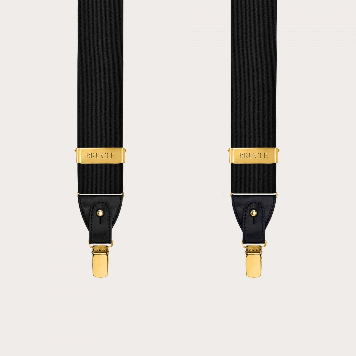 Black men's jacquard silk suspenders with gold clips