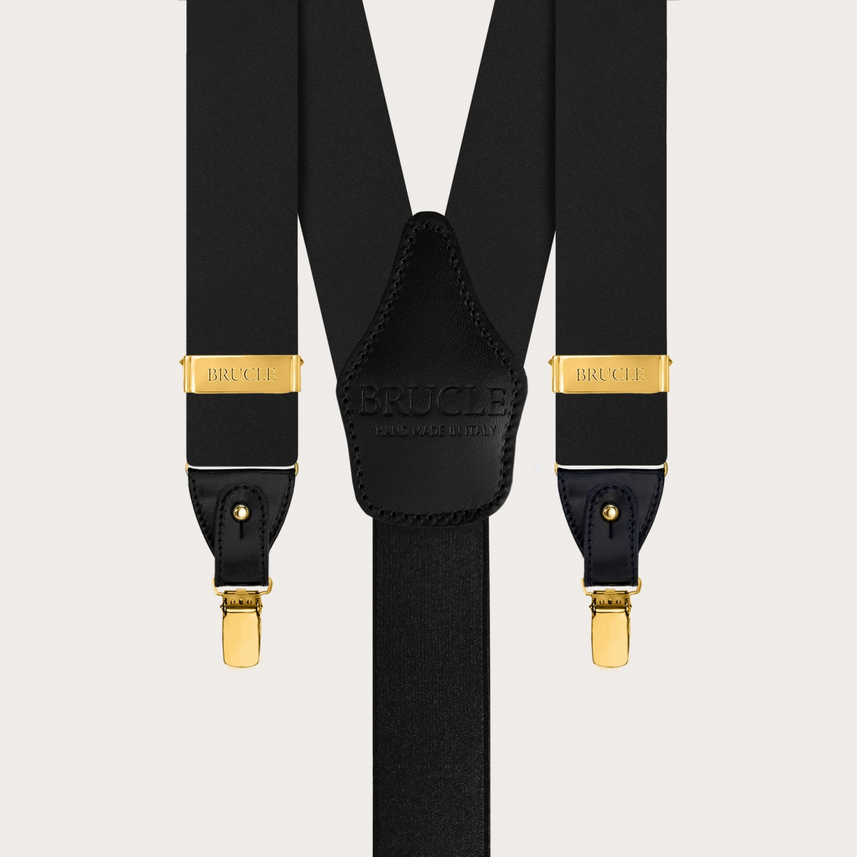 Black silk satin suspenders, dual-use with buttons or gold clips