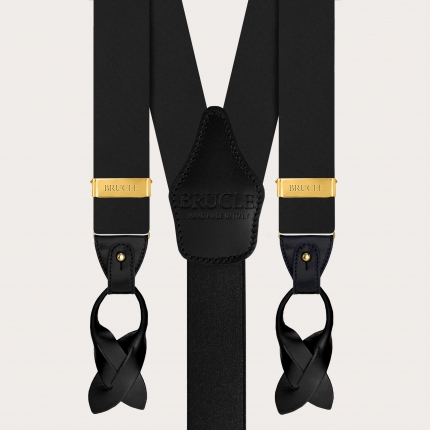 Black silk satin suspenders, dual-use with buttons or gold clips