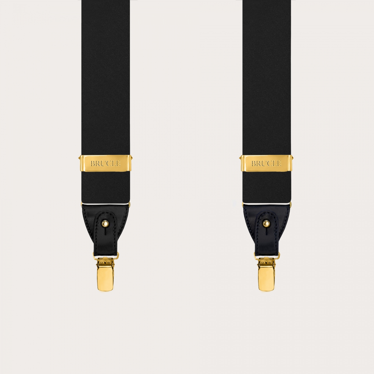 Black silk satin suspenders, dual-use with buttons or gold clips