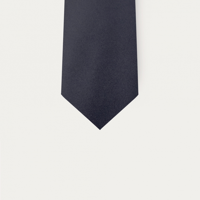 Cravate en satin de soie bleu marine