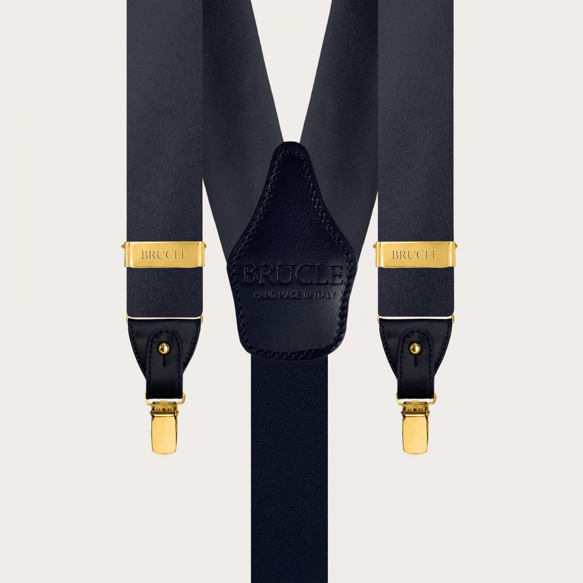 Blaue doppelverwendbare Satin-Seidenhosenträger mit goldenen Knöpfen oder Clips