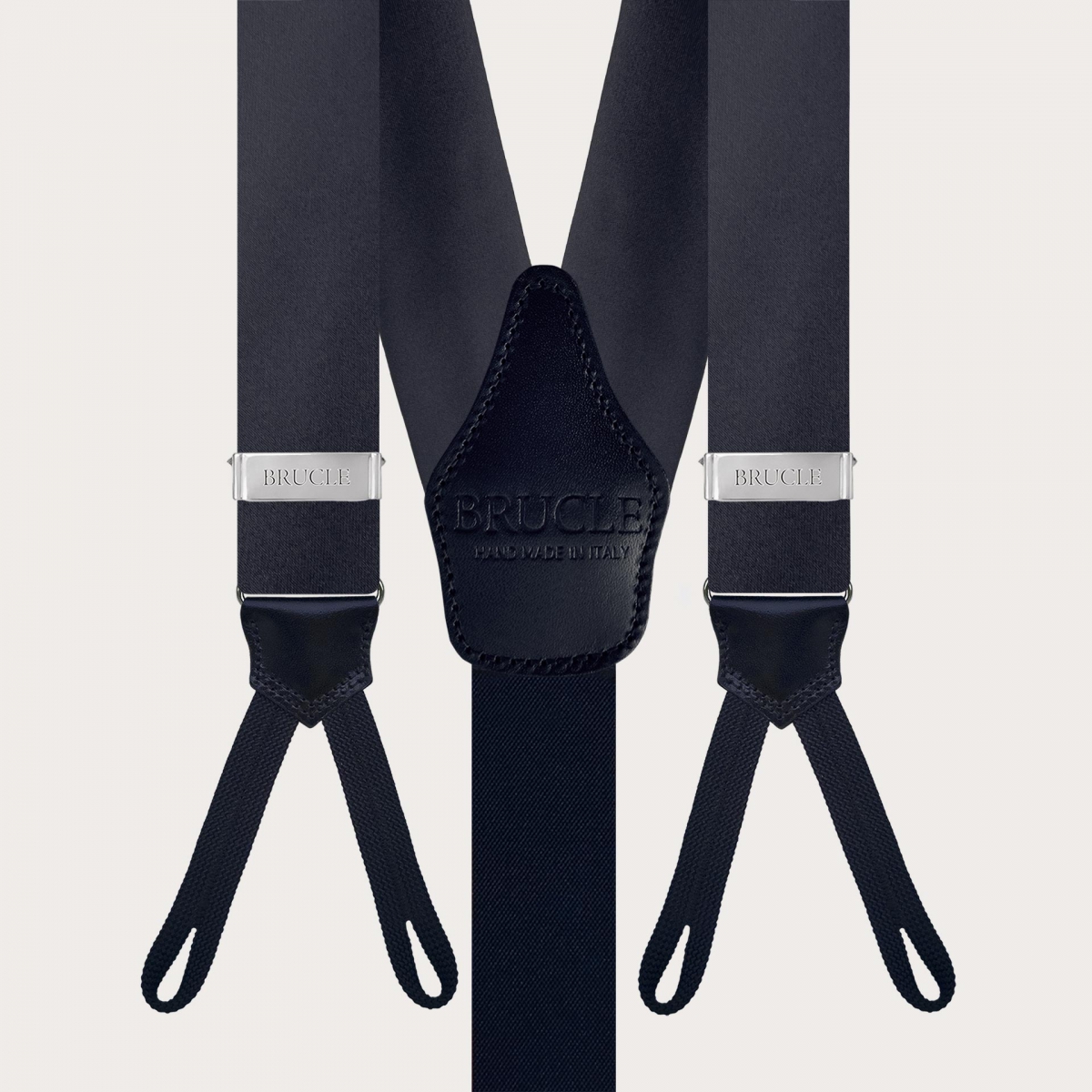 Navyblaue Seidensatin-Hosenträger mit Knopflöchern