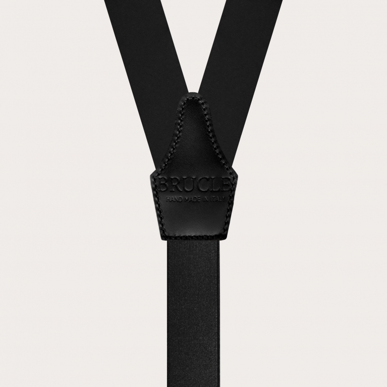 Black silk satin suspenders with buttonholes, with gold adjusters