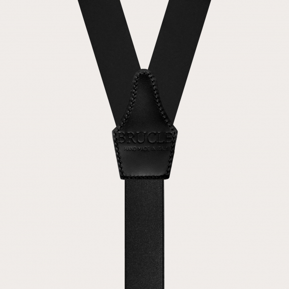 Black silk satin suspenders with buttonholes, with gold adjusters