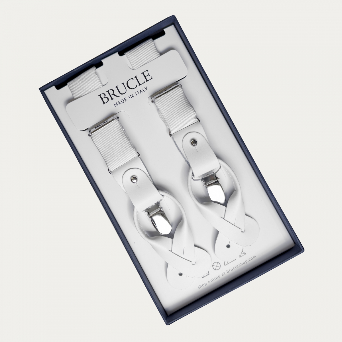 Narrow white silk suspenders