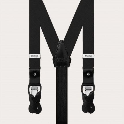Narrow black silk satin suspenders for buttons or clips