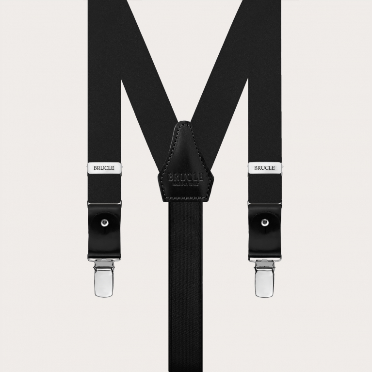 Bretelle nere strette in raso di seta per bottoni o clip