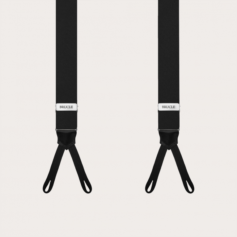 Narrow black silk satin suspenders with loops