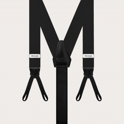 Narrow black silk satin suspenders with loops