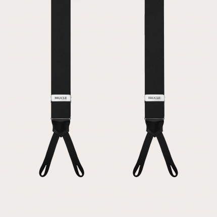 Package consisting of black button suspenders and black silk satin bow tie