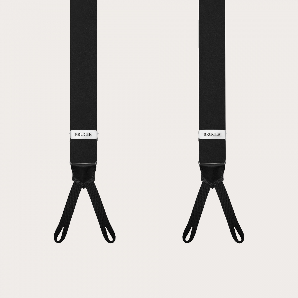 Package consisting of black button suspenders and black silk satin bow tie