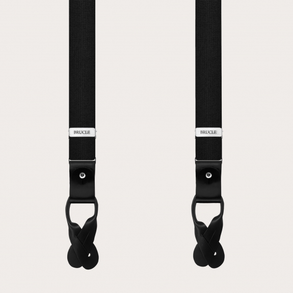 Black silk suspenders for buttons or clips