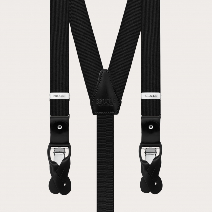 Black silk suspenders for buttons or clips