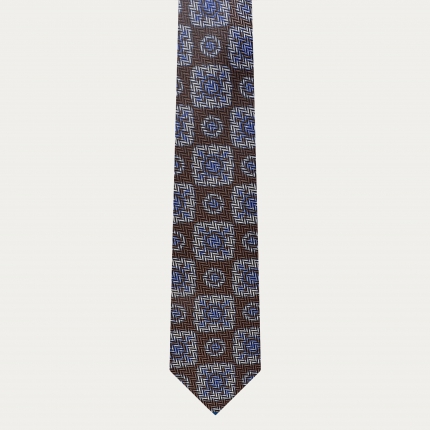 Brown narrow silk tie with herringbone pattern