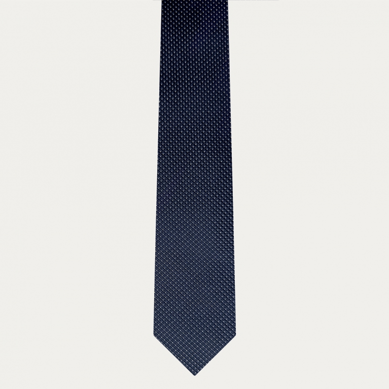 Narrow blue pin dot jacquard silk tie