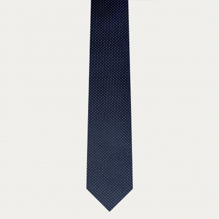 Narrow blue pin dot jacquard silk tie